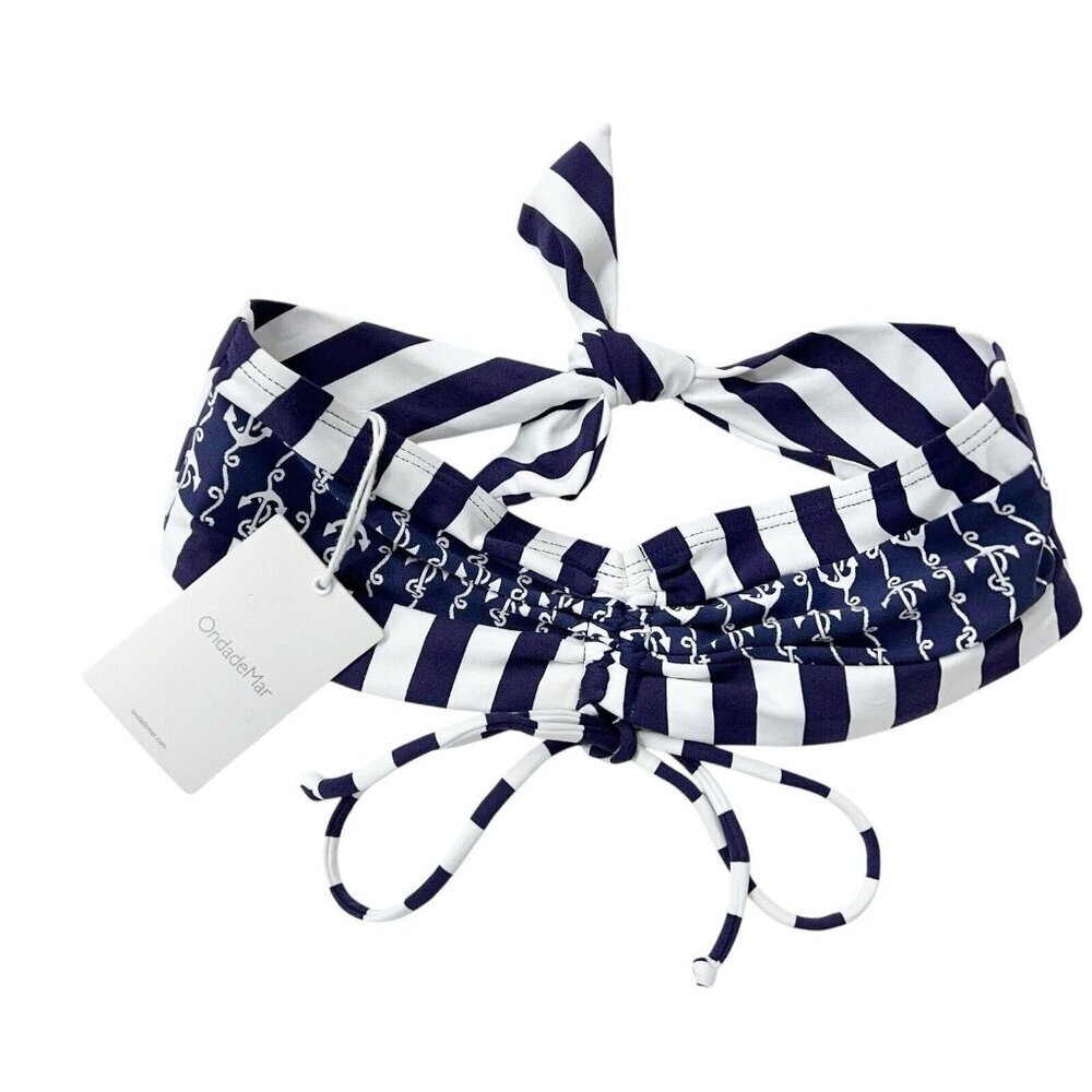 NEW OndadeMar Bandeau Bikini Top Women’s Size‎ Small Blue White Anchor Nautical